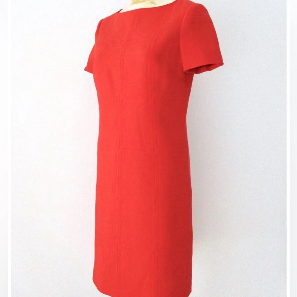 Tory Burch Red Poly Wool Stretch Shift Dress Patchwork Stitching Size 2